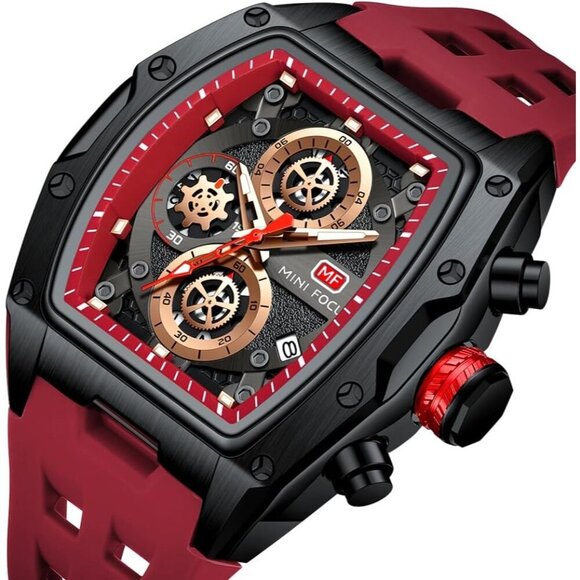 AIMES REd Men Fashion Wristwatch Large Dial Luminous Waterproof Silicon Strap - Picture 2 of 7